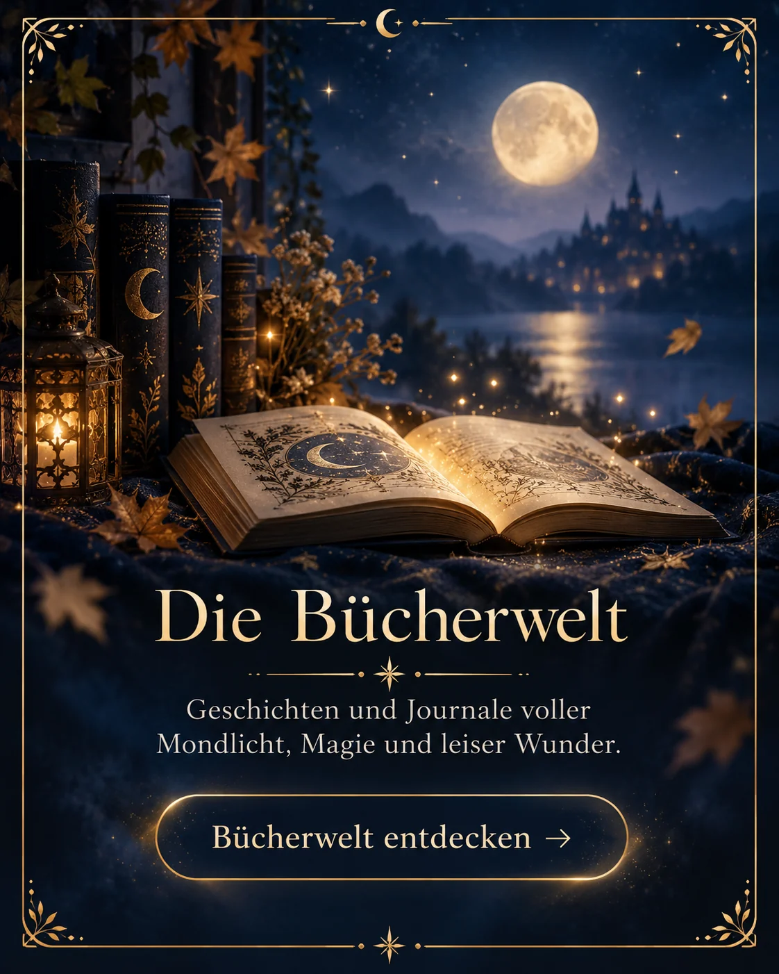 Die Bücherwelt – Geschichten und Journale voller Mondlicht, Magie und leiser Wunder. Bücherwelt entdecken.
